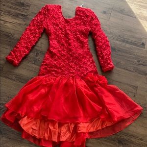 Vintage 80s red high low tiered dress
